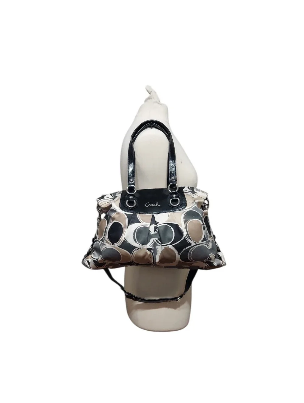 Coach Ashley Scarf Print Signature Sateen & Black  Leather Satchel No. F17644